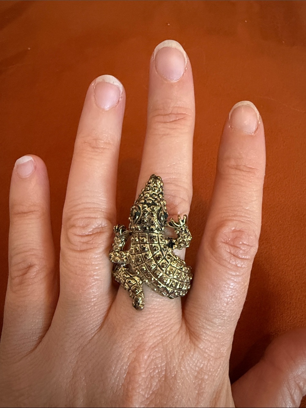 Gold Alligator-Shaped Cocktail Ring